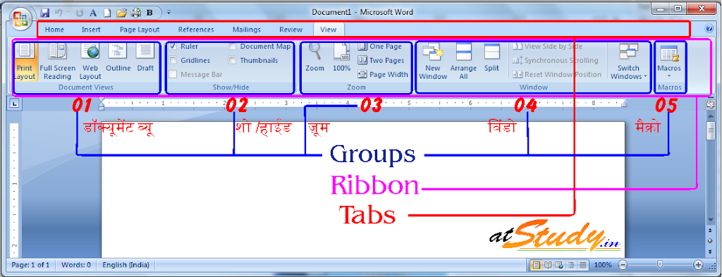 Ms Word View Tab In Hindi Ms Word Tutorial In Hindi At Study